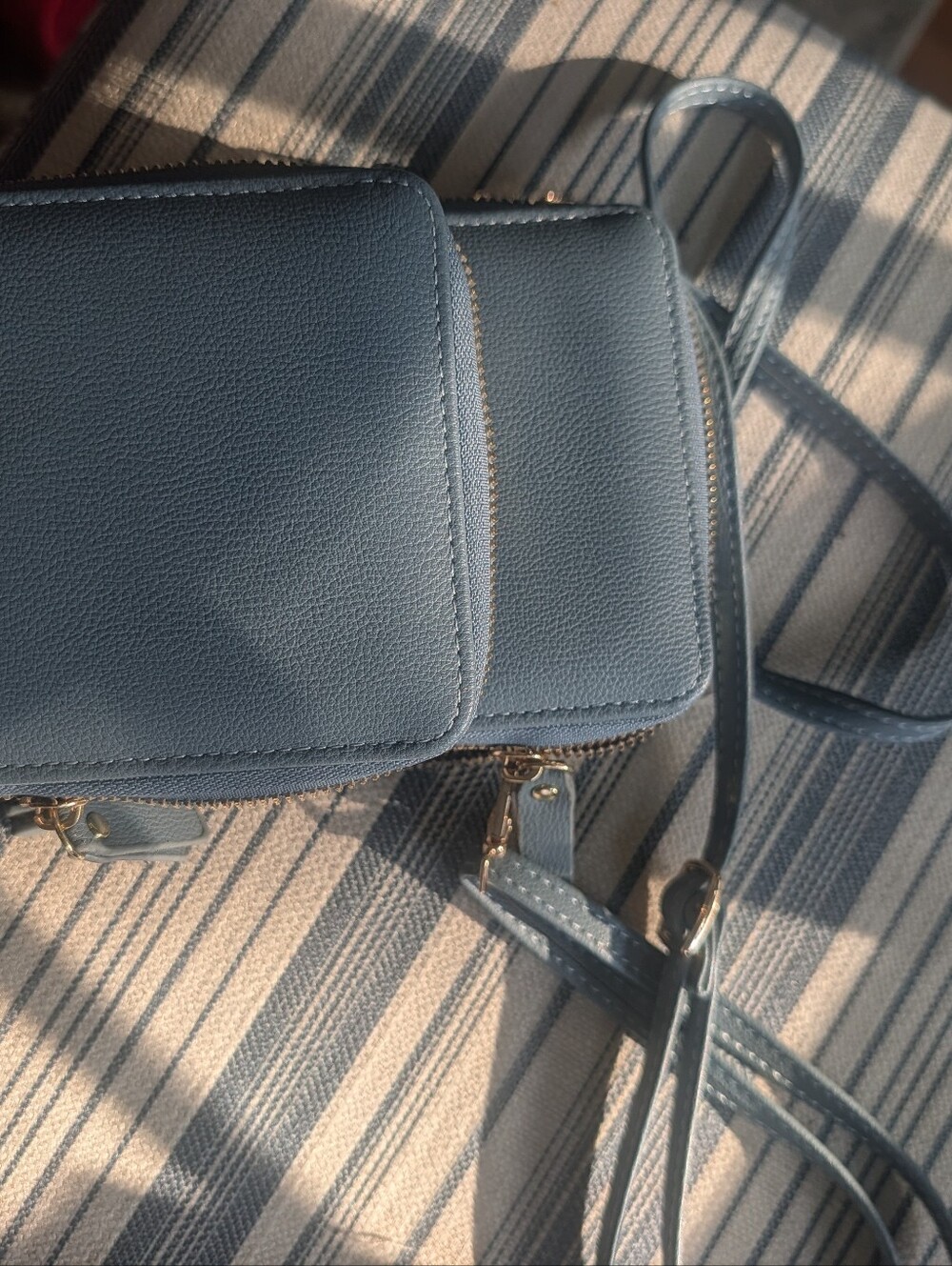Classic Blue Triple Compartment Crossbody Bag